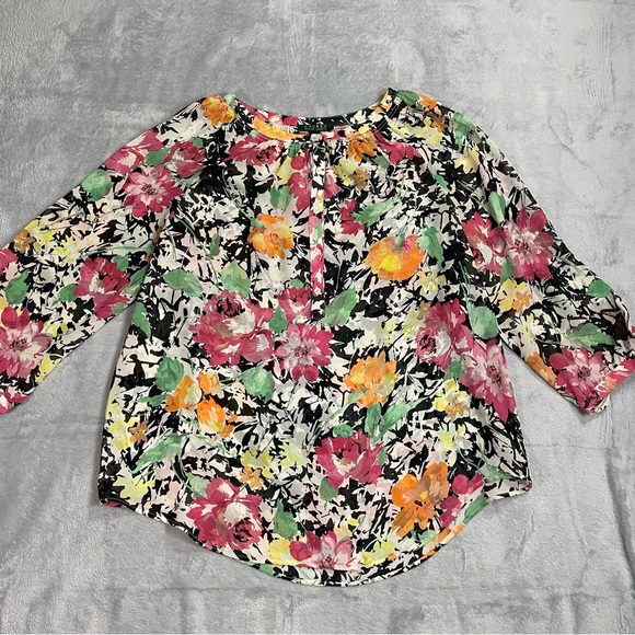 Lauren Ralph Lauren Tops - Lauren Ralph Lauren Shirt XL Floral Popover Blouse Semi-sheer Multicolor